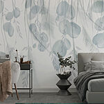 Wall mural White and gray background with feathers and flowers