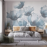 Wall murals Group of flowers with blue and white colors