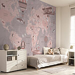 Wall mural Map of the world with airplanes and hot air balloons