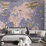 Wall mural Map of the world with airplanes and hot air balloons