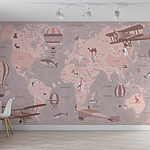 Wall murals Map of the world with airplanes and hot air balloons