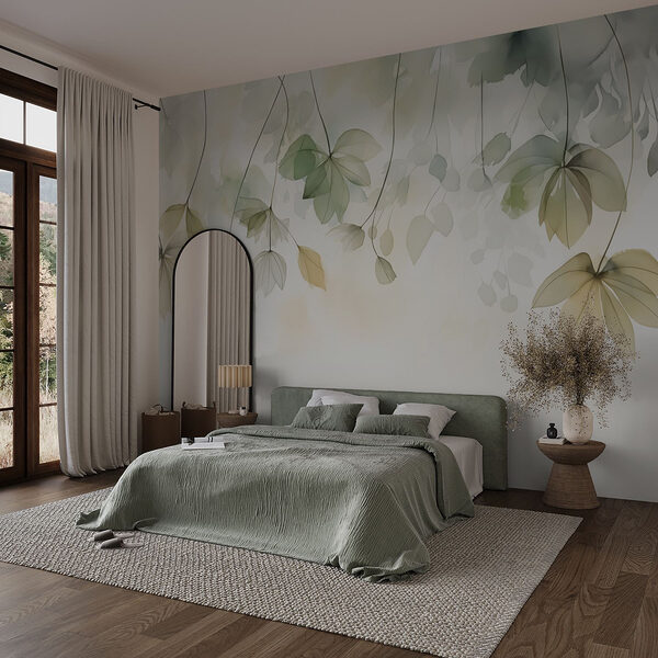 Wall mural Gentle leaves in soft hues