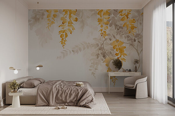 Wall murals Yellow and gray leaves on a white background (SKU: w02640) Wall murals Wall murals Yellow and gray leaves on a white background (SKU: w02640)