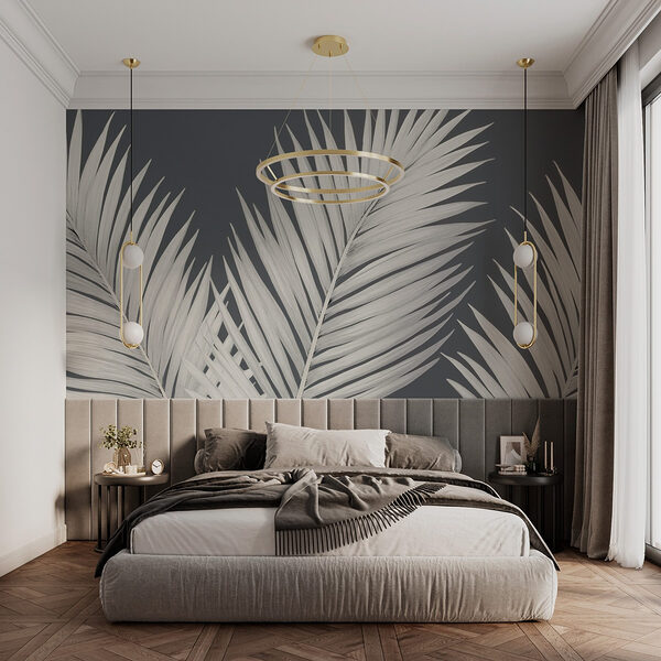 Elegant palm leaves against a gray backdrop Wall murals Elegant palm leaves against a gray backdrop