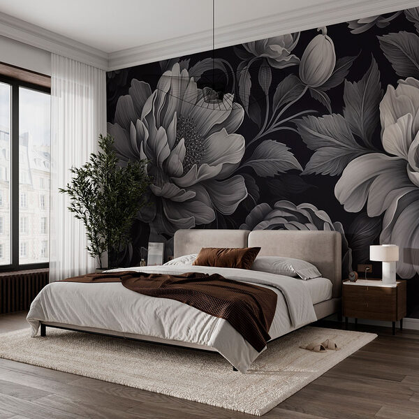 Wall murals Black and white floral pattern (SKU: w02575) Wall murals Wall murals Black and white floral pattern (SKU: w02575)