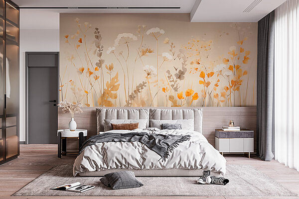 Painting of flowers and leaves Wall murals Painting of flowers and leaves