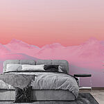 Wall murals Pink and blue sky over a snowy mountain range