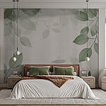 Wall murals Green leaves on a white background