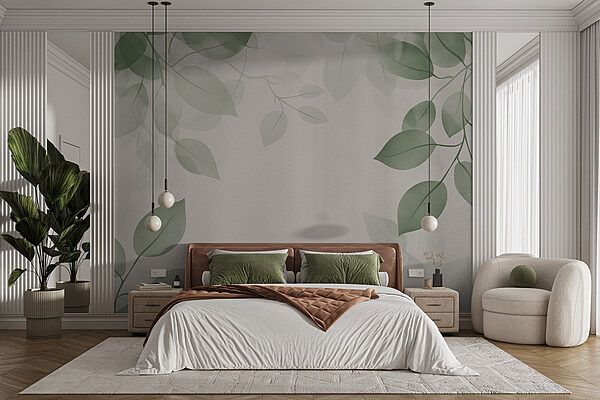 Wall murals Wall murals Green leaves on a white background (SKU: w08551v1)