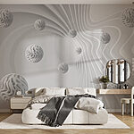 Wall murals White swirly surface with white balls