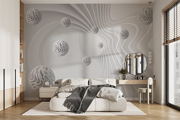 White swirly surface with white balls Wall murals White swirly surface with white balls