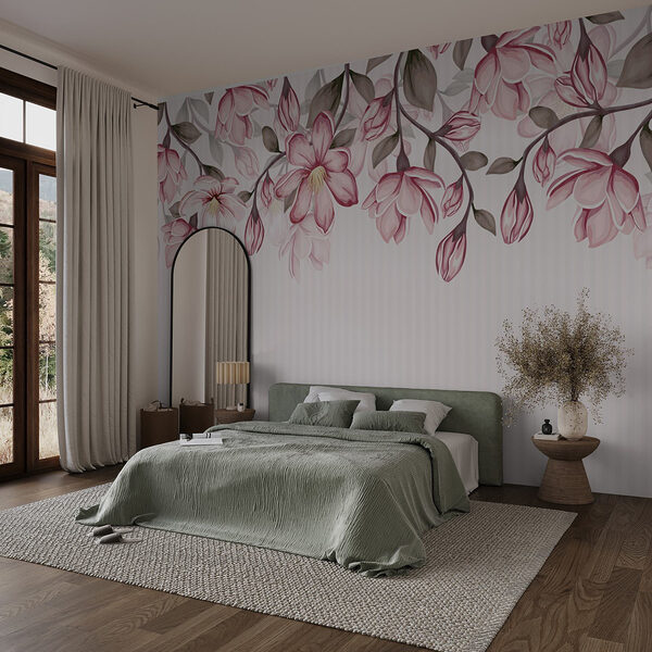 Pink flowers on a white background Wall murals Pink flowers on a white background