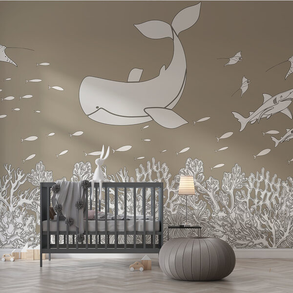 Whale and fish under water Wall murals Whale and fish under water