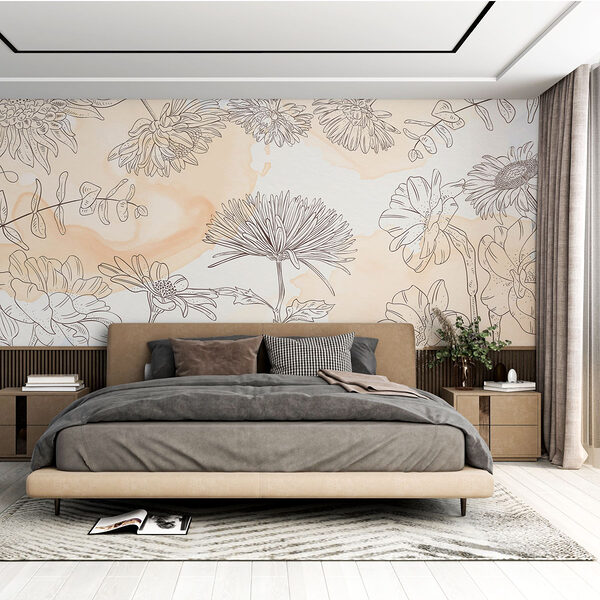 Drawing of flowers on a watercolor background Wall murals Drawing of flowers on a watercolor background