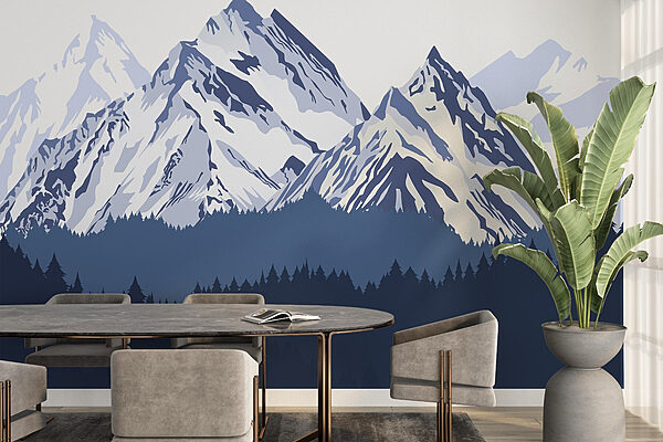 Mountain range with trees Wall murals Mountain range with trees