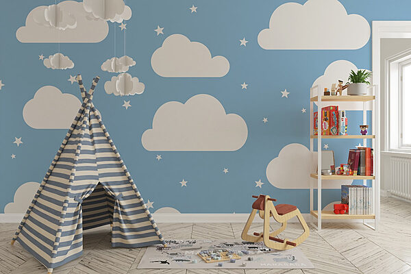 Blue sky with white clouds and stars Wall murals Blue sky with white clouds and stars