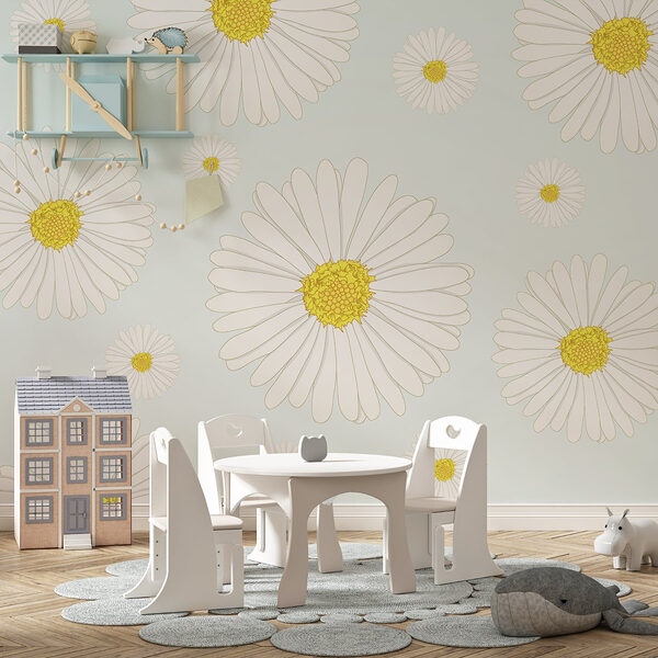 Pattern of white and yellow flowers Wall murals Pattern of white and yellow flowers