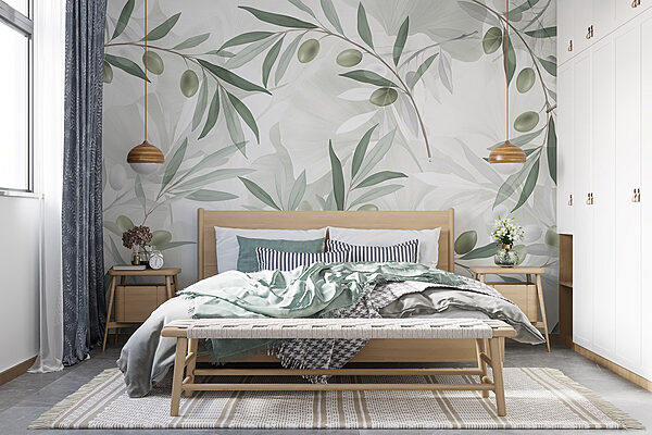 Olive branches in soft hues Wall murals Olive branches in soft hues