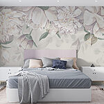 Wall murals White flowers with green leaves