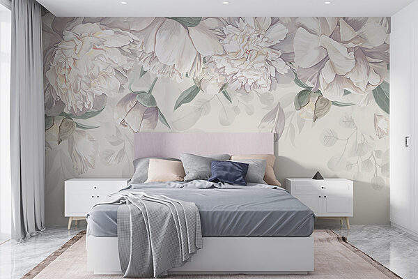 White flowers with green leaves Wall murals White flowers with green leaves
