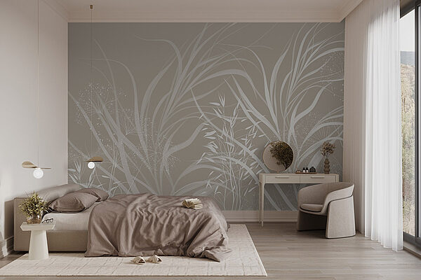 White floral design on a grey background Wall murals White floral design on a grey background