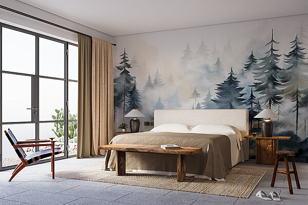 Painting of trees and fog Wall murals Painting of trees and fog