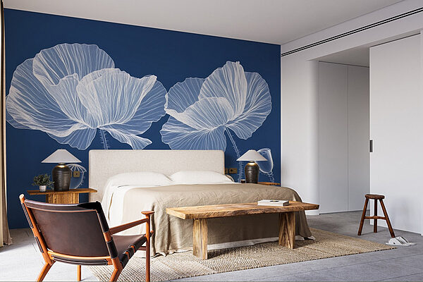 White flowers on a blue background Wall murals White flowers on a blue background