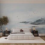 Wall murals Birds flying over a rocky beach