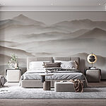 Wall murals Foggy landscape of hills