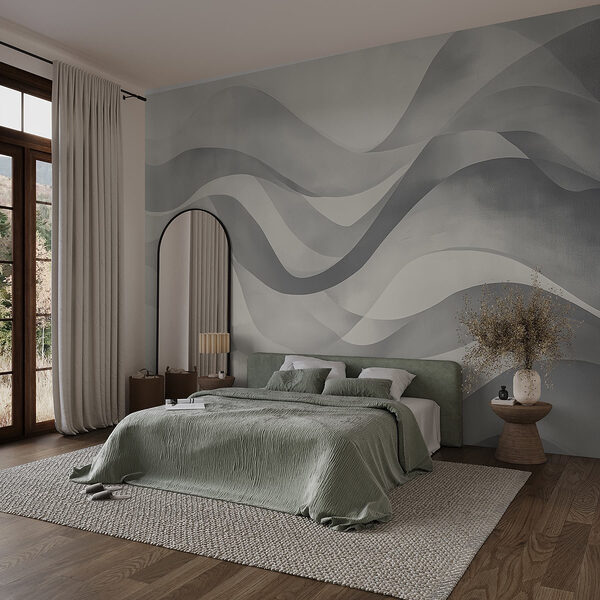 Wall mural Wall mural Grey and white background with wavy lines (SKU: w08564v1)