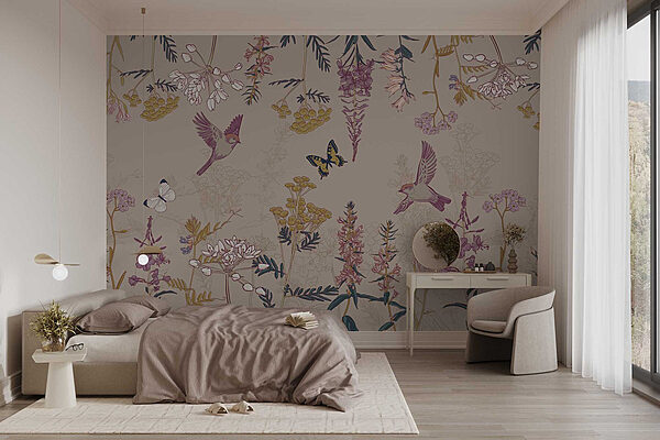 Wallpaper with birds and flowers Wall murals Wallpaper with birds and flowers