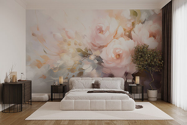 Painting of flowers on a white surface Wall murals Painting of flowers on a white surface