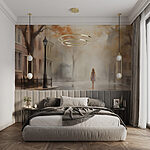 Wall murals Woman walking down a street in the fog