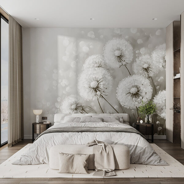 Group of dandelions with white flowers Wall murals Group of dandelions with white flowers