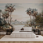 Wall murals Water and palm trees by a river