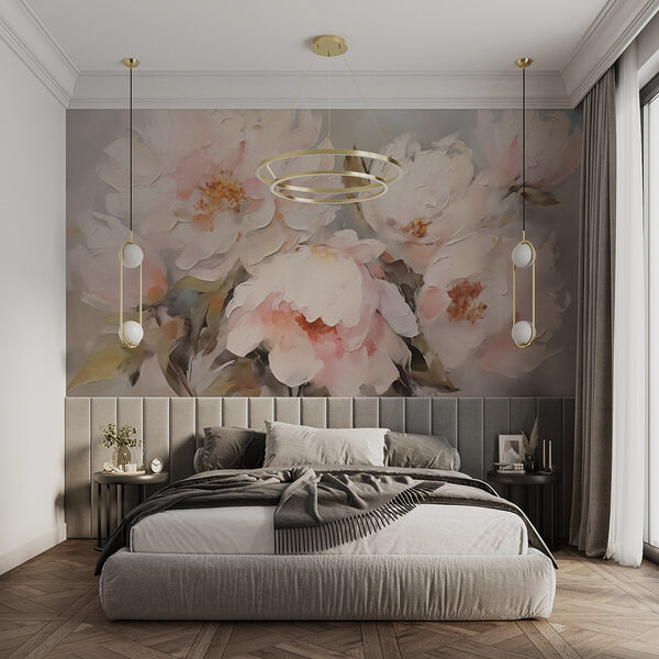 Painting of flowers on a white surface Wall murals Painting of flowers on a white surface