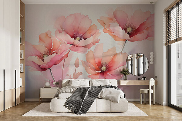 Painting of flowers on a white background Wall murals Painting of flowers on a white background