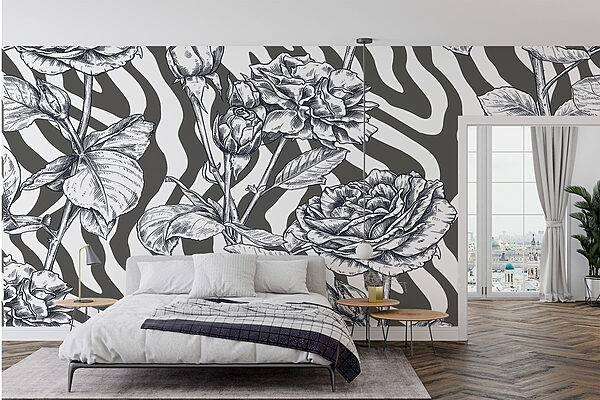 Wall murals Black and white drawing of roses (SKU: w02692) Wall murals Wall murals Black and white drawing of roses (SKU: w02692)