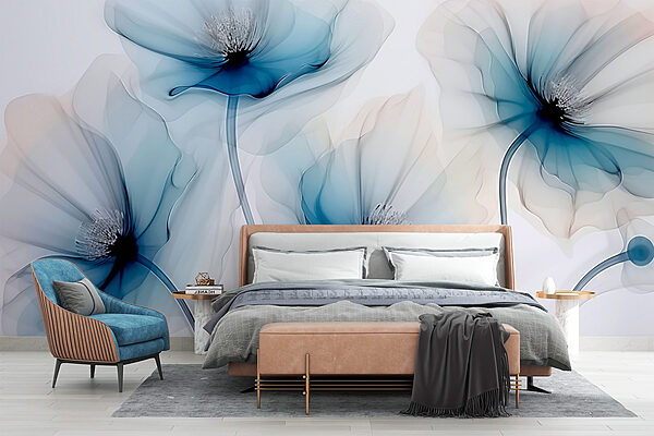 Wall murals Group of flowers with blue petals (SKU: w02696) Wall murals Wall murals Group of flowers with blue petals (SKU: w02696)
