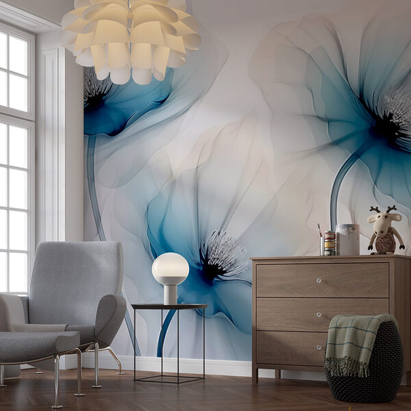Wall mural Group of flowers with blue petals