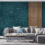 Wall murals Wood plank on a blue carpet