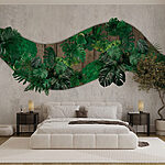 Wall murals Green leaves on a wooden surface