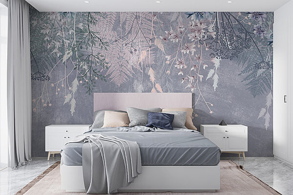 Wall murals Wall murals Delicate florals against muted background (SKU: w08606)