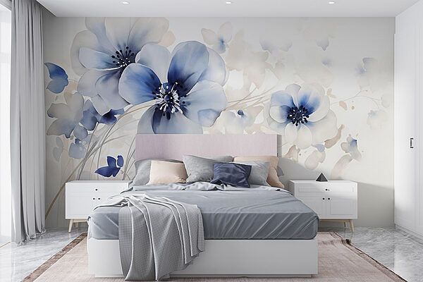 Painting of flowers on a white background Wall murals Painting of flowers on a white background