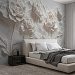 Wall murals White flower carving on a wall