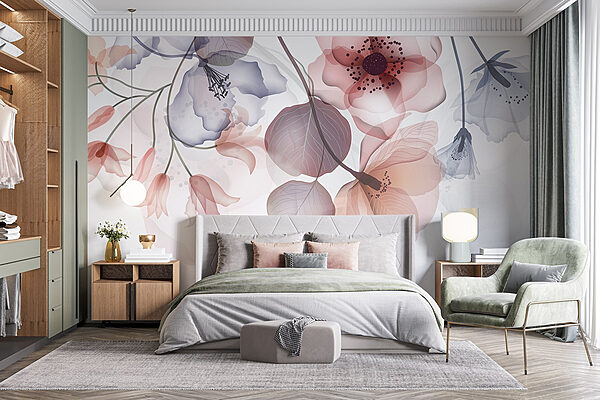 Wall murals Delicate blooms in soft hues (SKU: w08613) Wall murals Wall murals Delicate blooms in soft hues (SKU: w08613)