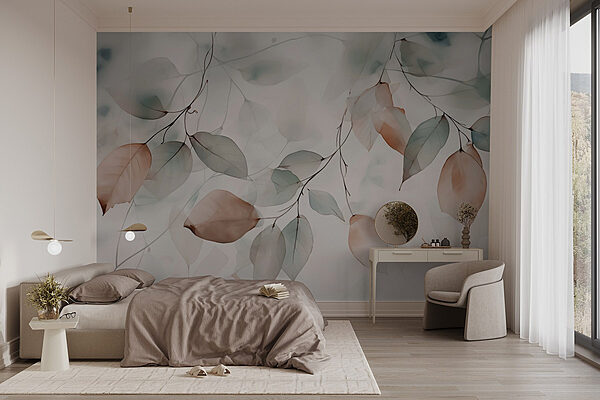 Delicate leaves in soft hues Wall murals Delicate leaves in soft hues