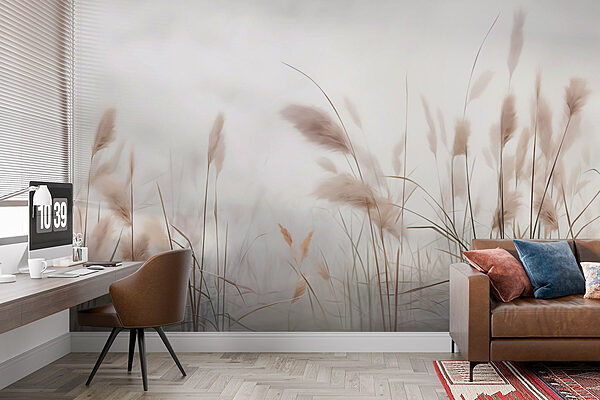 Soft grasses in a misty landscape Wall murals Soft grasses in a misty landscape