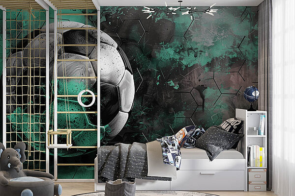 Football ball on a green and black background Wall murals Football ball on a green and black background
