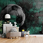 Wall mural Football ball on a green and black background